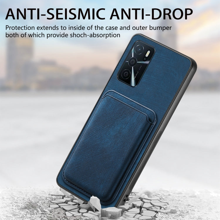 For OPPO Reno8 5G Retro Leather Card Bag Magnetic Phone Case(Blue) - OPPO Cases by buy2fix | Online Shopping UK | buy2fix