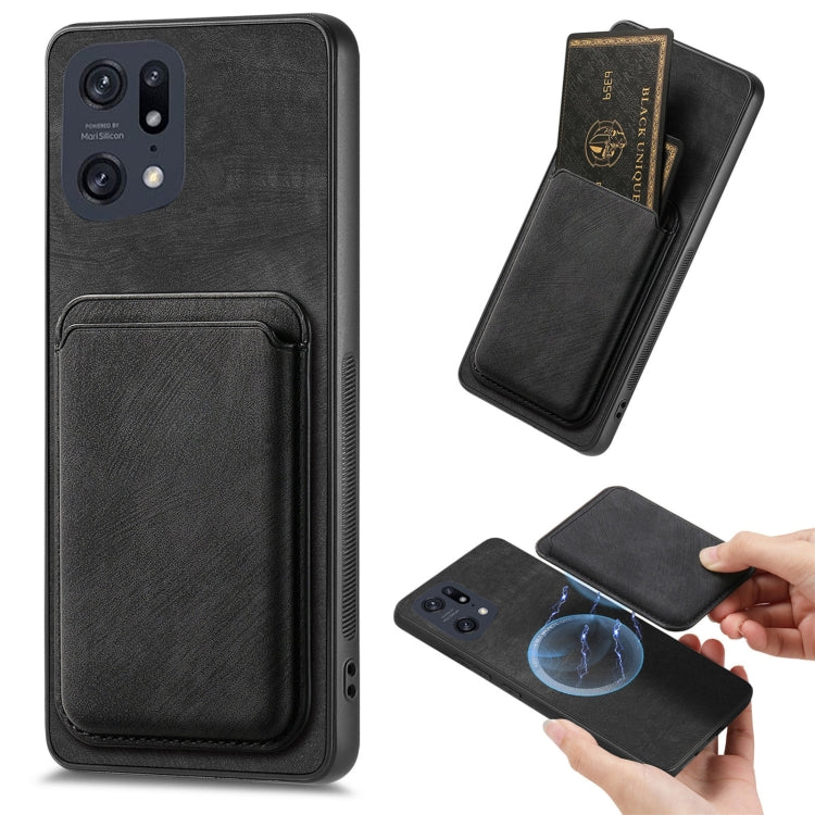 For OPPO Find X5 Pro Retro Leather Card Bag Magnetic Phone Case(Black) - OPPO Cases by buy2fix | Online Shopping UK | buy2fix