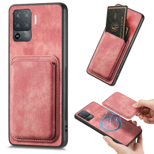For OPPO F19 Pro Retro Leather Card Bag Magnetic Phone Case(Pink) - OPPO Cases by buy2fix | Online Shopping UK | buy2fix