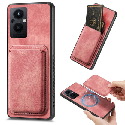 For OPPO Reno7 Z 5G/F21 Pro 5G Retro Leather Card Bag Magnetic Phone Case(Pink) - OPPO Cases by buy2fix | Online Shopping UK | buy2fix