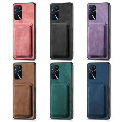 For OPPO Reno5 5G Retro Leather Card Bag Magnetic Phone Case(Blue) - OPPO Cases by buy2fix | Online Shopping UK | buy2fix