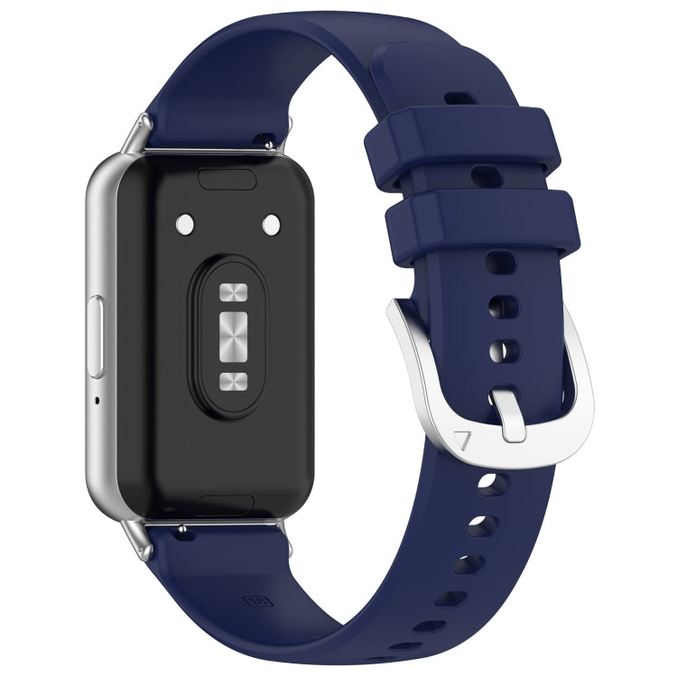 For Samsung Galaxy Fit 3 SM-R390 Metal Connector Liquid Glossy Silicone Watch Band(Dark Blue) - Watch Bands by buy2fix | Online Shopping UK | buy2fix