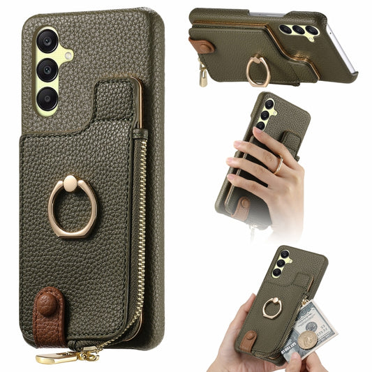 For Samsung Galaxy A25 Litchi Leather Oil Edge Ring Zipper Wallet Back Phone Case(Green) - Galaxy Phone Cases by buy2fix | Online Shopping UK | buy2fix