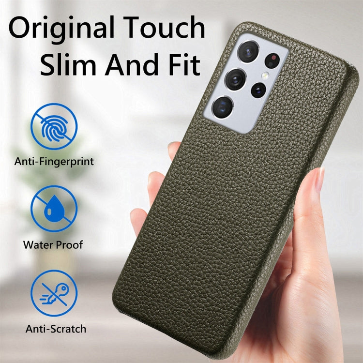 For Samsung Galaxy S21 Ultra 5G Litchi Oil Edge Leather Back Phone Case(Green) - Galaxy S21 Ultra 5G Cases by buy2fix | Online Shopping UK | buy2fix
