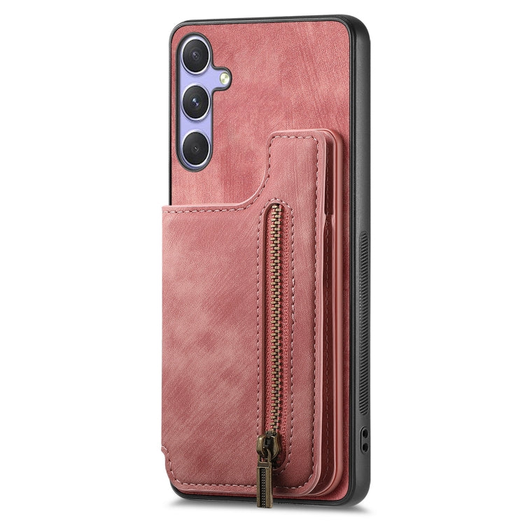 For Samsung Galaxy S25+ 5G Retro Leather Zipper Wallet Back Phone Case(Pink) - Galaxy S25+ 5G Cases by buy2fix | Online Shopping UK | buy2fix