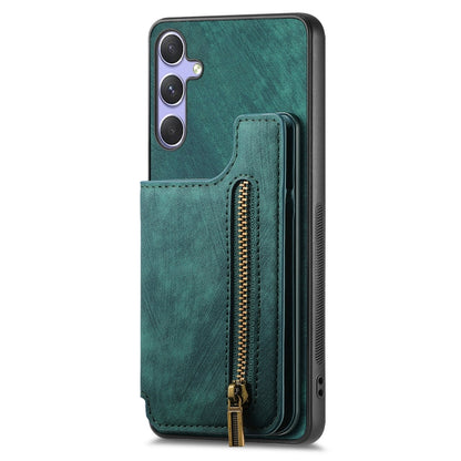 For Samsung Galaxy S25+ 5G Retro Leather Zipper Wallet Back Phone Case(Green) - Galaxy S25+ 5G Cases by buy2fix | Online Shopping UK | buy2fix