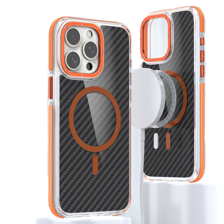 For iPhone 14 Pro Max Magsafe Dual-Color Carbon Fiber Phone Case(Orange) - iPhone 14 Pro Max Cases by buy2fix | Online Shopping UK | buy2fix