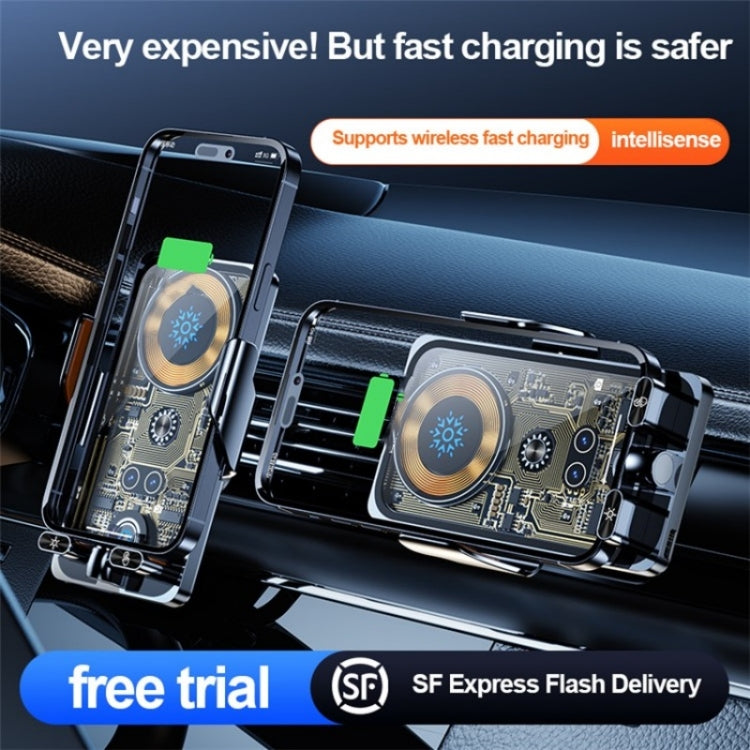F18 With Infrared Sensor Phone Charging Aluminum Alloy Bracket Car Wireless Charger(Transparent Silver) - Car Charger by buy2fix | Online Shopping UK | buy2fix