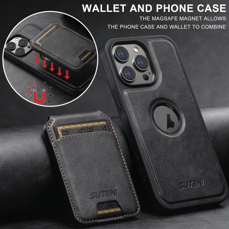 For iPhone 14 Pro Max Suteni M2 Oil Wax MagSafe Horizontal Card Bag Phone Case(Black) - iPhone 14 Pro Max Cases by Suteni | Online Shopping UK | buy2fix