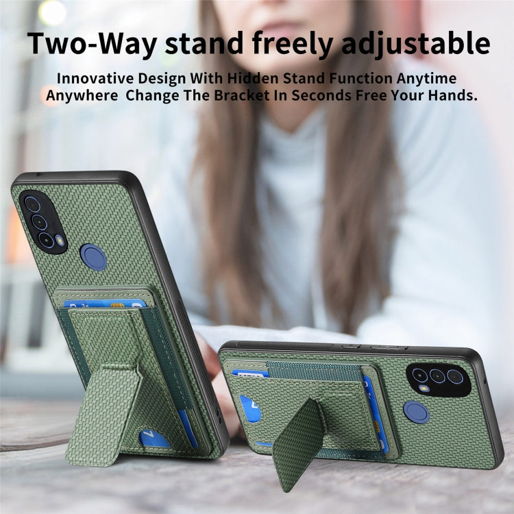 For Motorola Moto G Power 5G 2024 Carbon Fiber Fold Stand Elastic Card Bag Phone Case(Green) - Motorola Cases by buy2fix | Online Shopping UK | buy2fix