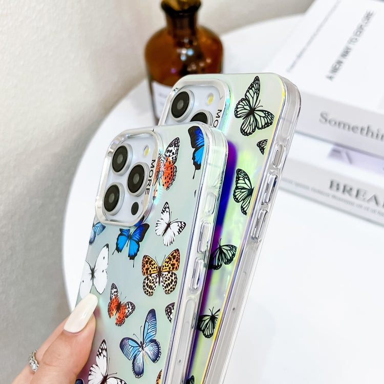 For iPhone 16 Plus Electroplating Laser Butterfly Phone Case with Wrist Strap(White Purple Butterflies AB6) - iPhone 16 Plus Cases by buy2fix | Online Shopping UK | buy2fix