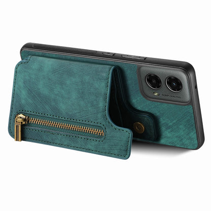 For Motorola Moto G 2024 Retro Leather Zipper Wallet Back Phone Case(Green) - Motorola Cases by buy2fix | Online Shopping UK | buy2fix