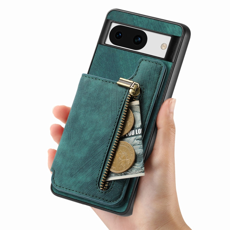 For Google Pixel 9 Pro XL Retro Leather Zipper Wallet Back Phone Case(Green) - Google Cases by buy2fix | Online Shopping UK | buy2fix