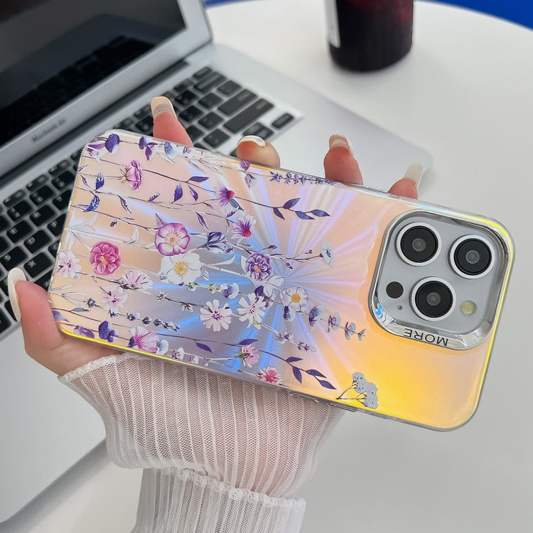 For iPhone 16 Pro Max Electroplating Laser Flower Texture TPU Phone Case(Peach Blossom AH4) - iPhone 16 Pro Max Cases by buy2fix | Online Shopping UK | buy2fix