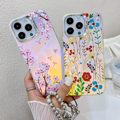 For iPhone 16 Pro Electroplating Laser Flower Phone Case with Wrist Strap(Pear Blossom AH17) - iPhone 16 Pro Cases by buy2fix | Online Shopping UK | buy2fix