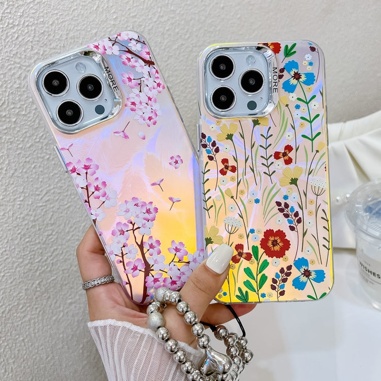 For iPhone 16 Pro Electroplating Laser Flower Phone Case with Wrist Strap(Zinnia AH9) - iPhone 16 Pro Cases by buy2fix | Online Shopping UK | buy2fix