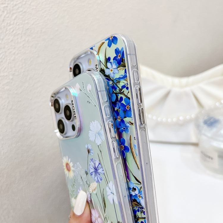 For iPhone 16 Plus Electroplating Laser Flower Phone Case with Wrist Strap(Cosmos Flower AH7) - iPhone 16 Plus Cases by buy2fix | Online Shopping UK | buy2fix