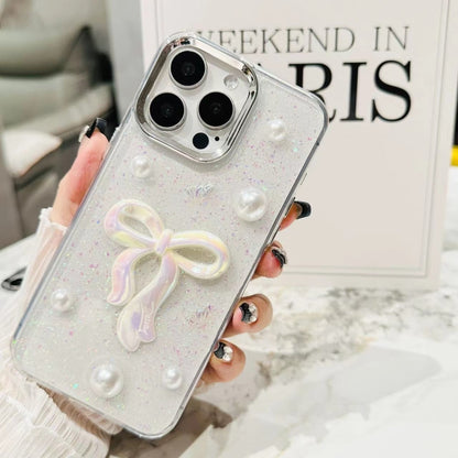 For iPhone 16 Pro 3D Bow Pearl Love Flower TPU Phone Case(Pearl Bow) - iPhone 16 Pro Cases by buy2fix | Online Shopping UK | buy2fix