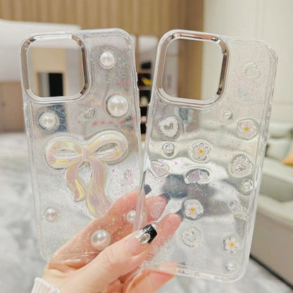 For iPhone 16 Pro 3D Bow Pearl Love Flower TPU Phone Case(Pearl Bow) - iPhone 16 Pro Cases by buy2fix | Online Shopping UK | buy2fix