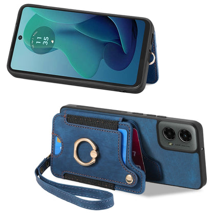 For Motorola Moto G 2024 Retro Skin-feel Ring Multi-card RFID Wallet Phone Case(Blue) - Motorola Cases by buy2fix | Online Shopping UK | buy2fix