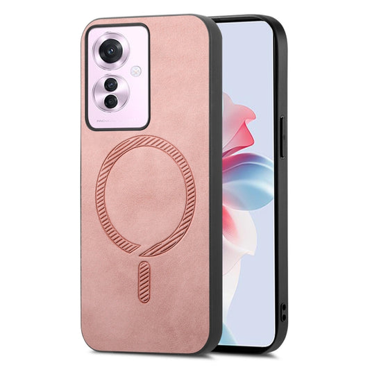 For OPPO Reno11 F Retro Magsafe Magnetic PU Back Cover Phone Case(Pink) - Reno11 F Cases by buy2fix | Online Shopping UK | buy2fix