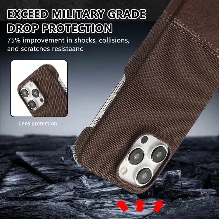 For iPhone 16 Pro Stitching Cloth PU Shockproof Phone Case(Dark Brown) - iPhone 16 Pro Cases by buy2fix | Online Shopping UK | buy2fix