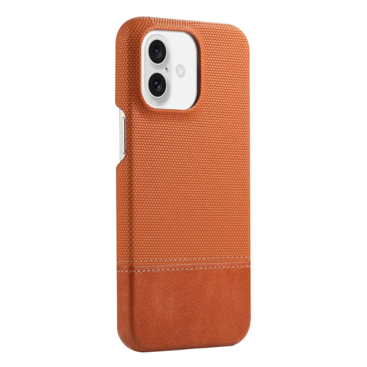 For iPhone 16 Stitching Cloth PU Shockproof Phone Case(Brown) - iPhone 16 Cases by buy2fix | Online Shopping UK | buy2fix