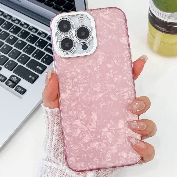 For iPhone 16 Pro Plating Glitter Texture TPU Phone Case with Lens Film(Pink Shell Pattern) - iPhone 16 Pro Cases by buy2fix | Online Shopping UK | buy2fix