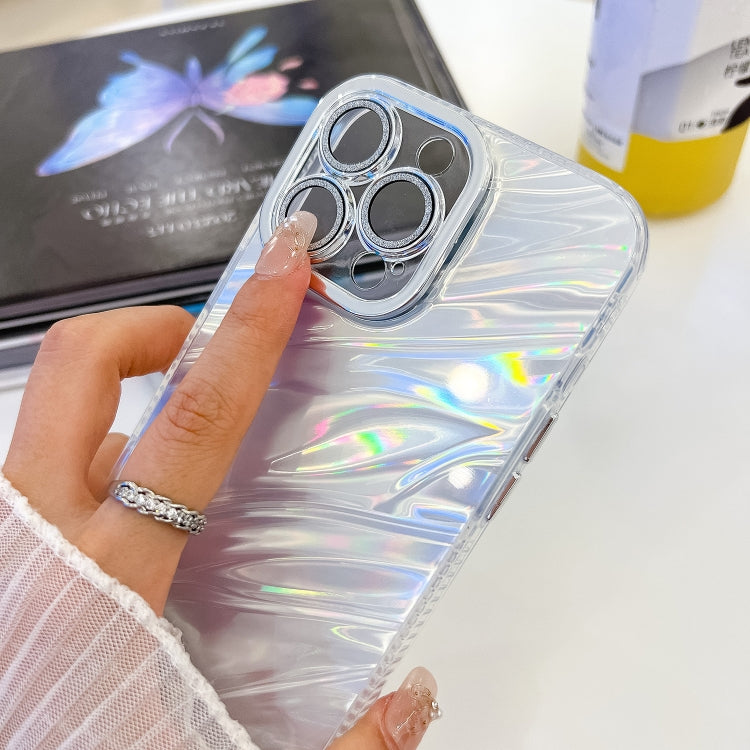 For iPhone 16 Plus Plating Glitter Texture Chain Wristband TPU Phone Case with Lens Film(White Wrinkles) - iPhone 16 Plus Cases by buy2fix | Online Shopping UK | buy2fix