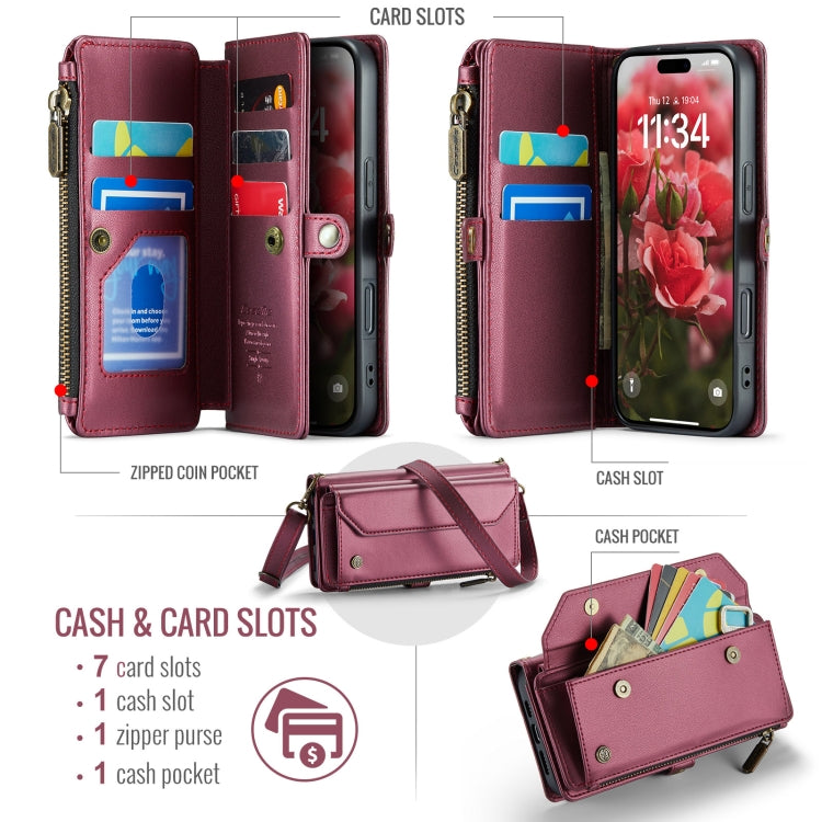 For iPhone 16 Pro CaseMe C36 Card Slots Zipper Wallet RFID Anti-theft Leather Phone Case(Red) - iPhone 16 Pro Cases by CaseMe | Online Shopping UK | buy2fix