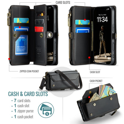 For iPhone 16 CaseMe C36 Card Slots Zipper Wallet RFID Anti-theft Leather Phone Case(Black) - iPhone 16 Cases by CaseMe | Online Shopping UK | buy2fix