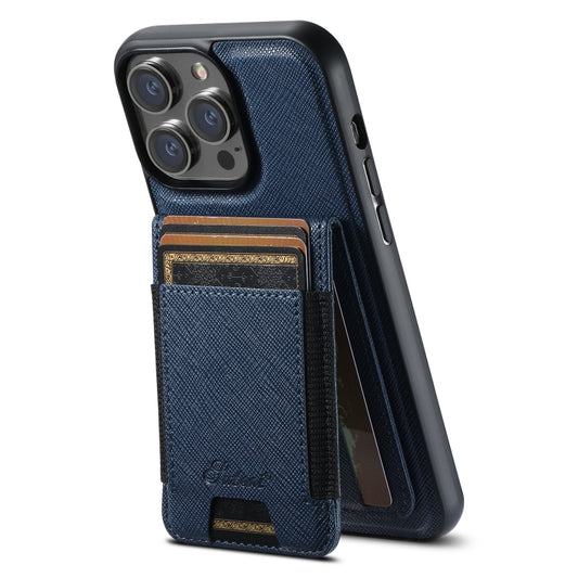 For iPhone 15 Pro Max Suteni H17 Cross Grain Leather MagSafe Detachable Wallet Phone Case(Blue) - iPhone 15 Pro Max Cases by Suteni | Online Shopping UK | buy2fix