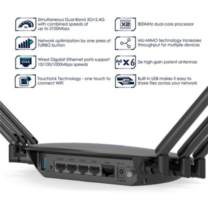 WAVLINK WN531A6 Dual Band Wireless Repeater AC2100 Gigabit Ethernet Port WiFi Router, Plug:US Plug - Wireless Routers by WAVLINK | Online Shopping UK | buy2fix