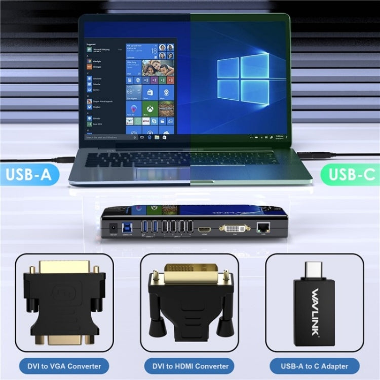 WAVLINK UG49DK4 Universal Laptop Docking Station Dual Monitor Supports DVI / HDMI / VGA(US Plug) - USB 3.0 HUB by WAVLINK | Online Shopping UK | buy2fix