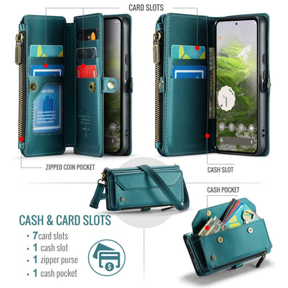 For Google Pixel 9 / 9 Pro CaseMe C36 Card Slots Zipper Wallet RFID Anti-theft Leather Phone Case(Green) - Google Cases by CaseMe | Online Shopping UK | buy2fix