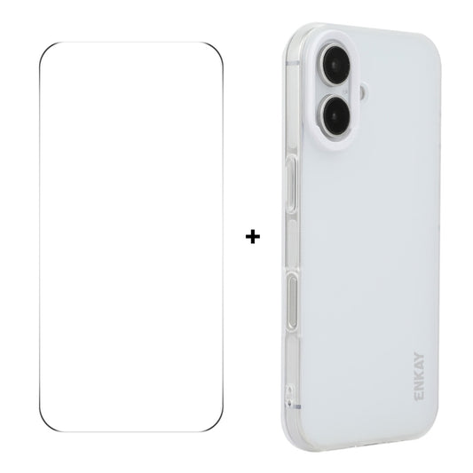 For iPhone 16 ENKAY Hat-Prince Translucent Matte TPU Phone Case + 9H Big Arc Edge Film(White) - iPhone 16 Cases by ENKAY | Online Shopping UK | buy2fix