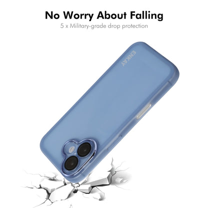 For iPhone 16 ENKAY Hat-Prince Translucent Matte TPU Phone Case with Lens Film + 9H Big Arc Edge Film(Blue) - iPhone 16 Cases by ENKAY | Online Shopping UK | buy2fix