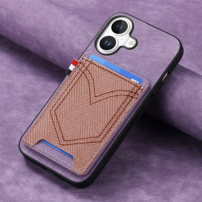 For iPhone 16 Denim Texture Leather Skin Phone Case with Card Slot(Purple) - iPhone 16 Cases by buy2fix | Online Shopping UK | buy2fix