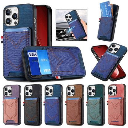 For iPhone 16 Plus Denim Texture Leather Skin Phone Case with Card Slot(Blue) - iPhone 16 Plus Cases by buy2fix | Online Shopping UK | buy2fix