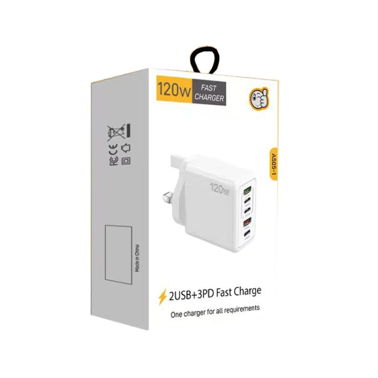 120W 3 PD Type-C Dual USB Multi Port Charger for Mobile Phones, UK Plug(White) - USB Charger by buy2fix | Online Shopping UK | buy2fix