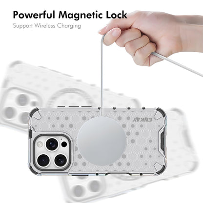 For iPhone 15 Pro ENKAY Hat-Prince Honeycomb MagSafe Shockproof Phone Case with Large Arc Edge Film(White) - iPhone 15 Pro Cases by ENKAY | Online Shopping UK | buy2fix