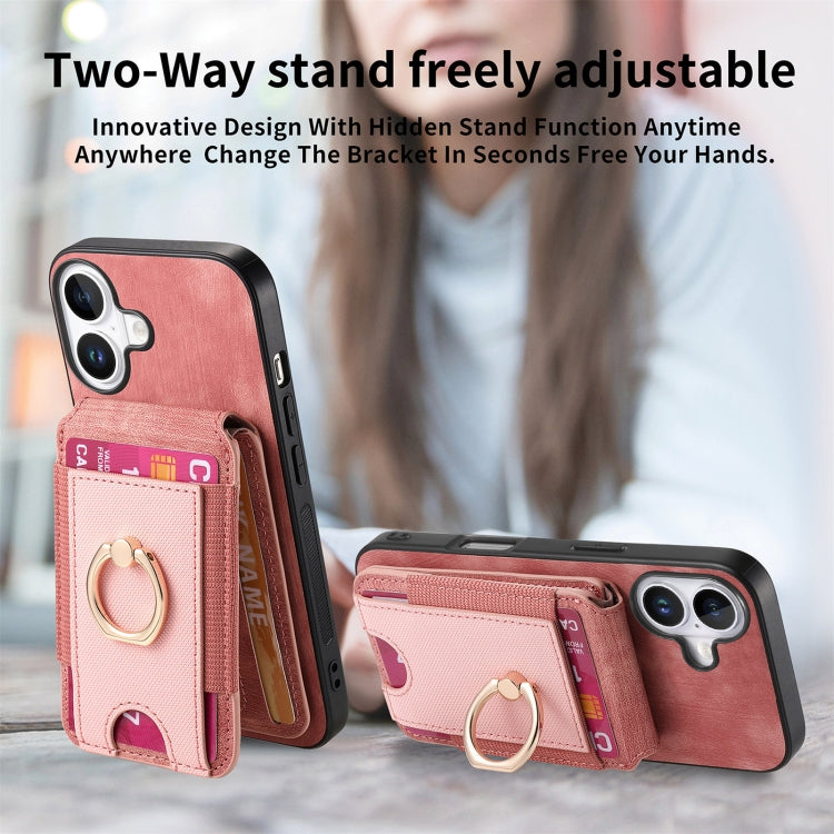 For iPhone 16 Retro Splitable Magnetic Stand Card Bag Leather Phone Case(Pink) - iPhone 16 Cases by buy2fix | Online Shopping UK | buy2fix