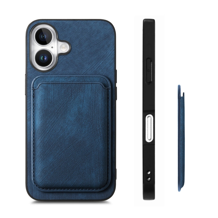 For iPhone 16 Plus Retro Leather Card Bag Magnetic Phone Case(Blue) - iPhone 16 Plus Cases by buy2fix | Online Shopping UK | buy2fix