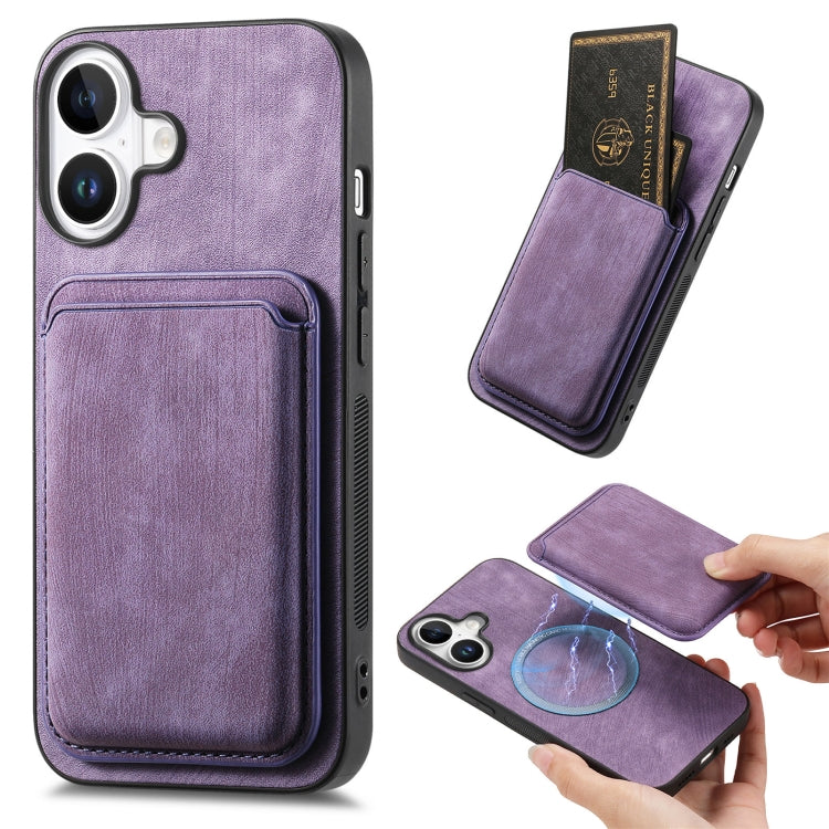 For iPhone 16 Plus Retro Leather Card Bag Magnetic Phone Case(Purple) - iPhone 16 Plus Cases by buy2fix | Online Shopping UK | buy2fix