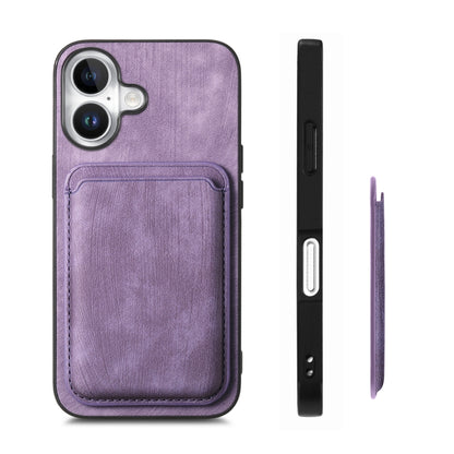 For iPhone 16 Plus Retro Leather Card Bag Magnetic Phone Case(Purple) - iPhone 16 Plus Cases by buy2fix | Online Shopping UK | buy2fix