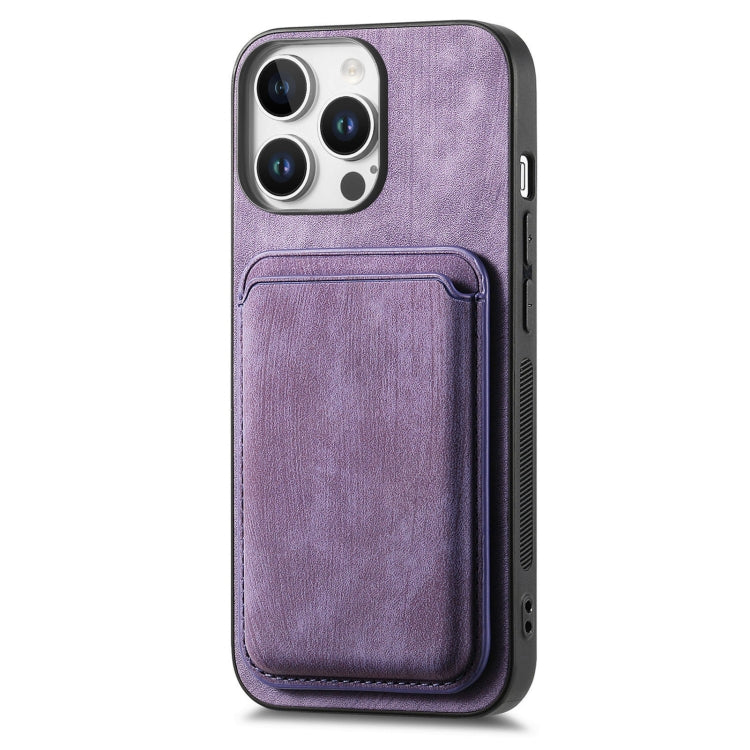 For iPhone 16 Pro Retro Leather Card Bag Magnetic Phone Case(Purple) - iPhone 16 Pro Cases by buy2fix | Online Shopping UK | buy2fix