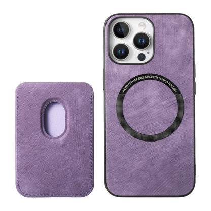 For iPhone 16 Pro Retro Leather Card Bag Magnetic Phone Case(Purple) - iPhone 16 Pro Cases by buy2fix | Online Shopping UK | buy2fix