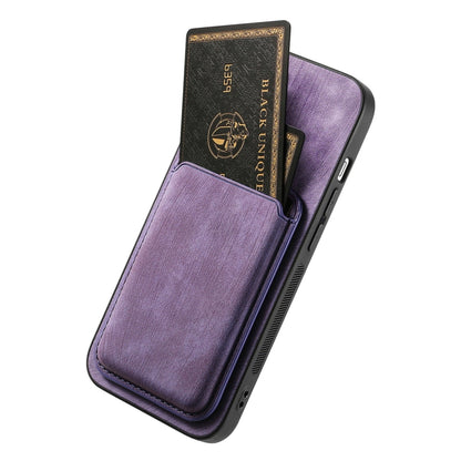 For iPhone 16 Pro Retro Leather Card Bag Magnetic Phone Case(Purple) - iPhone 16 Pro Cases by buy2fix | Online Shopping UK | buy2fix