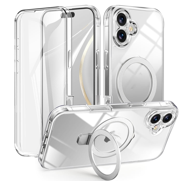 For iPhone 16 Skin Feel MagSafe Holder 360 Full Body Phone Case(Transparent) - iPhone 16 Cases by buy2fix | Online Shopping UK | buy2fix