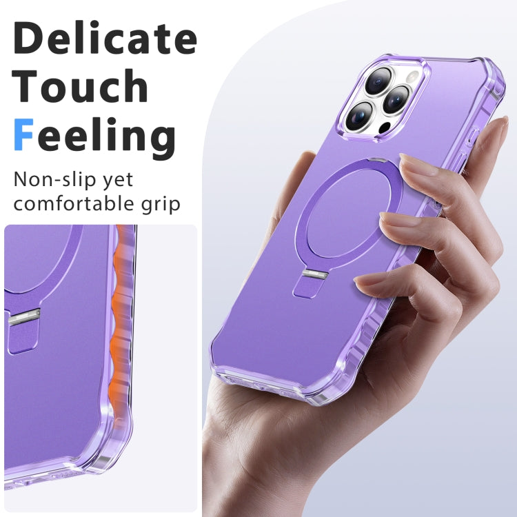 For iPhone 16 Pro Solid Color Wave MagSafe Holder Phone Case(Purple) - iPhone 16 Pro Cases by buy2fix | Online Shopping UK | buy2fix